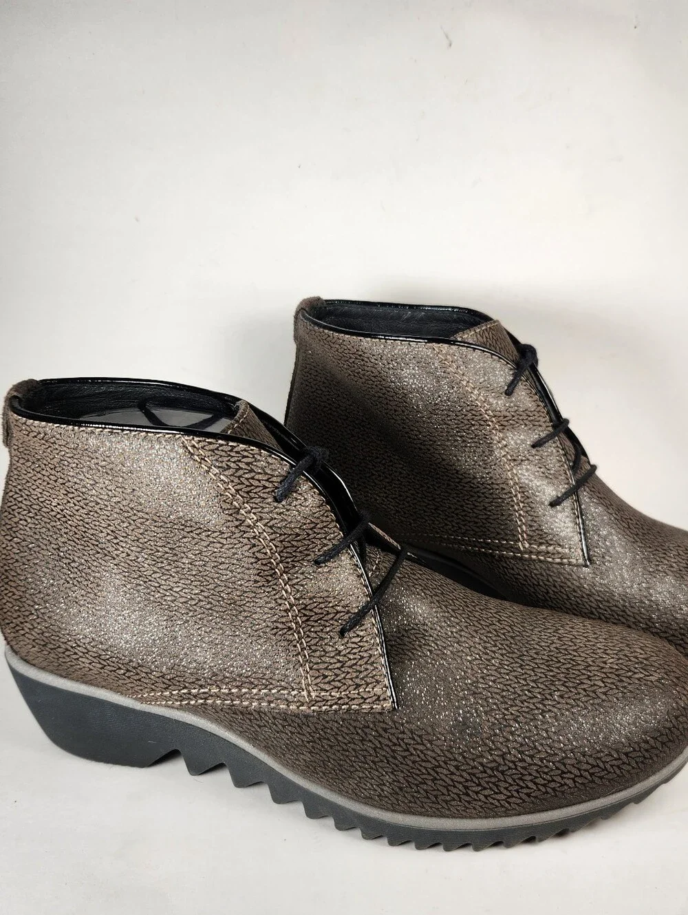 WOLKY Women's Bootie Size 10 EU 41 Leather Wedge Duskie Textured Walking Shoe